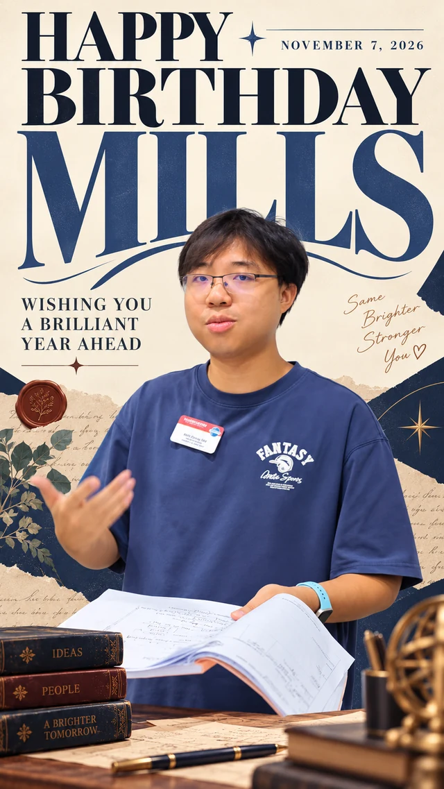Original happy birthday poster for Mills — NOV 07